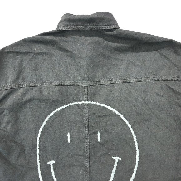 Elan Dolly Jacket Shirt Top Button Fray Women's Extra Small Black Smiley Shacket - Picture 4 of 15